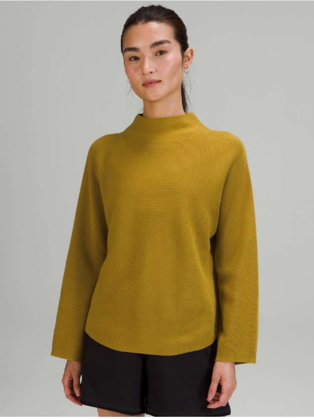 Lululemon Boxy Cotton Blend Sweater Auric Gold Mock Neck Knit Oversize XS Small